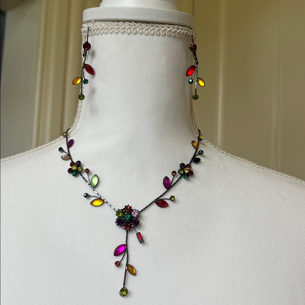Multicolor Floral Drop Necklace and Earrings Set